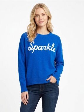 CECE blue sparkle graphic knit sweater in royal blue new with tags size large